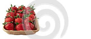 Ripe Strawberry In Brown Box Close Up On White Background