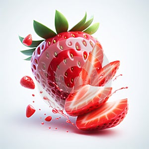 Ripe strawberry cut into pieces on white background. Fruits and healthy food