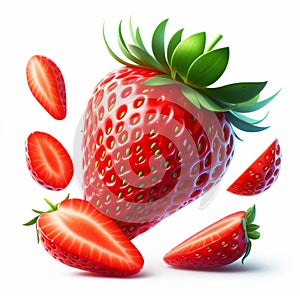 Ripe strawberry cut into pieces on white background. Fruits and healthy food