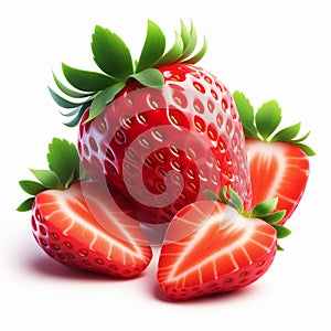 Ripe strawberry cut into pieces on white background. Fruits and healthy food