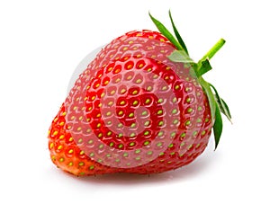 Ripe strawberry with leaves isolated on a white