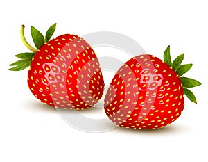 Ripe strawberry with leaves.