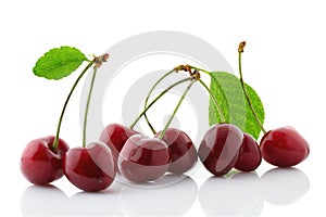 Ripe sweet cherry berries close up