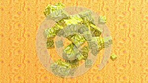 Ripe sweet healthy organic orange kiwano or horned melon 3d render animated abstract background, cucumis metuliferus