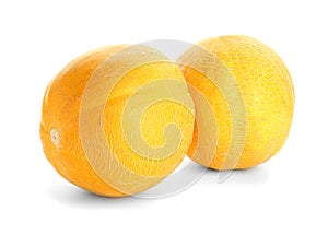 Ripe sweet melons on white background