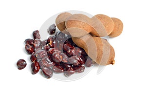 Ripe tamarind fruit isolated on white background
