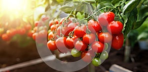 Ripe tomato plant growing in greenhouse