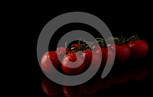 Ripe tomatoes on dark wooden background cherries, tomatoes, brunch, almeria, alimentation, alimentary, aliment, agriculture, photo