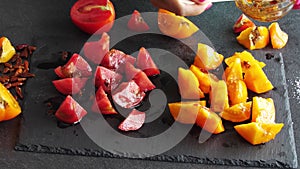 Ripe tomatoes with hot pepper