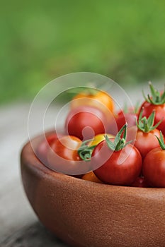 Ripe Tomatoes in a wooden plate