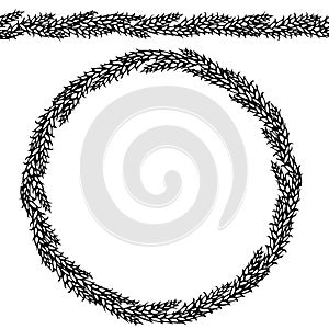 Ripe Wheat Spikelets Endless Brush. Round Wreath of Malt with Space for Text. Farm Harvest Template. Realistic Hand Drawn Illustra