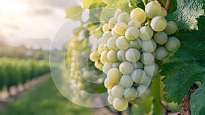 Ripe white grapes on the vine in a vineyard photo