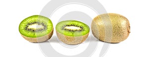 Ripe whole kiwi fruit and half kiwi fruit isolated on white background