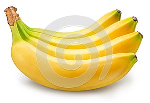 Ripe yellow banana bunch on white background. File contains clipping path