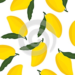 Ripe yellow mango with leaf seamless pattern design