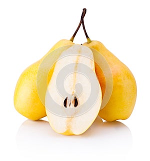 Ripe yellow pear fruits isolated on white background