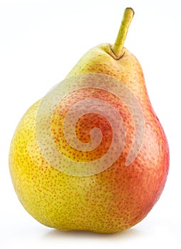 Ripe yellow pear with red side isolated on white background