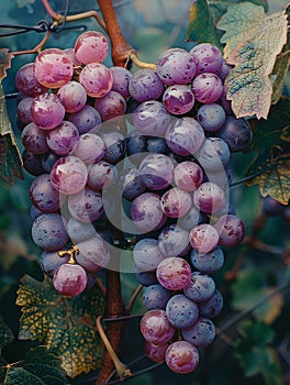 Ripened Vineyard Grapes on the Eve of Harvest The fruit blurs with the vine