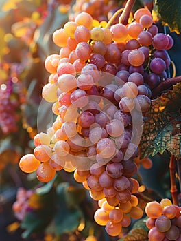 Ripened Vineyard Grapes on the Eve of Harvest The fruit blurs with the vine