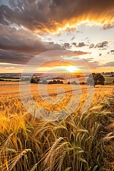 Ripening barley field at sunrise photo