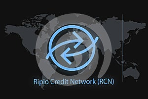 Ripio Credit Network RCN Abstract Cryptocurrency. With a dark background and a world map. Graphic concept for your design