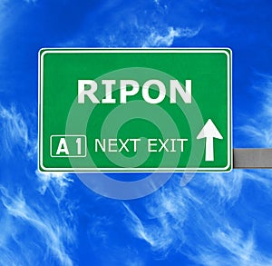 RIPON road sign against clear blue sky