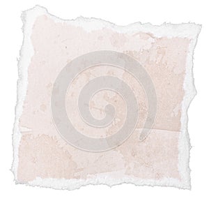 Ripped beige watercolor paper note message isolated on white background