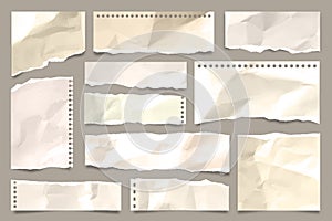 Ripped colored crumpled paper strips collection. Realistic paper scraps with torn edges. Sticky notes, shreds of