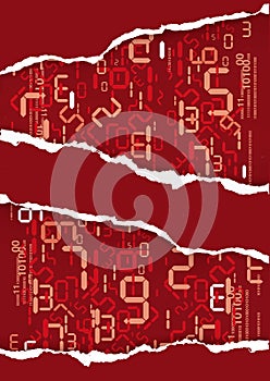 Ripped paper background with Digital numbers.