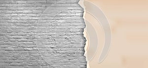 Ripped paper on modern brick wall texture background, Vector illustration
