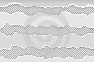 Ripped paper page. Newspaper horizontal torn strips, realistic transparent white cardboard rip edge. Vector banner rough photo