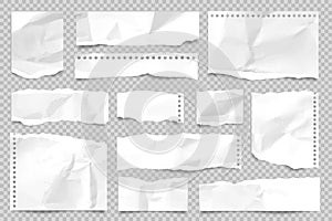 Ripped paper strips isolated on transparent background. Realistic crumpled paper scraps with torn edges. Sticky notes