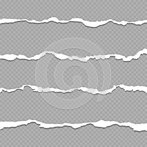 Ripped paper, torn paper sheet edges isolated on transparent background vector illustration