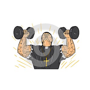 Ripped Priest Exercise Dumbbell Drawing