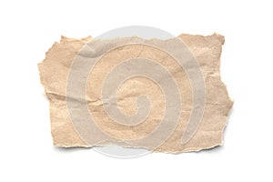 Ripped vintage paper background. Torn brown paper on white.