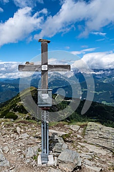 Rippeteck peak in Austria with view to Hohe Dachstein mountain