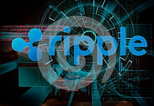 Ripple background with futuristic hud as synonym of global crypt