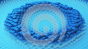 Ripple of blue cubes abstract 3D rendering