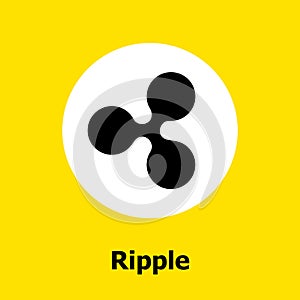 Ripple criptocurrency blockchain flat icon a yellow background. Vector ripple sign.