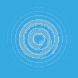 Ripple effect top view. Transparent Water drop rings. Circle sound wave isolated on blue background.