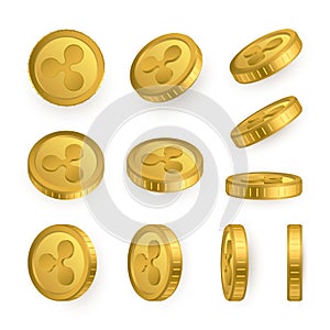 Ripple gold coins set isolated on white background. Cryptocurrency concept. Vector illustration