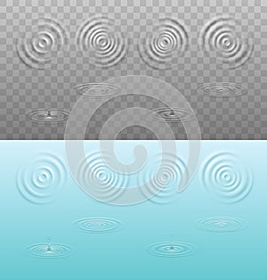 Ripple, splash water waves surface from drop isolated on transparent and realistic blue background