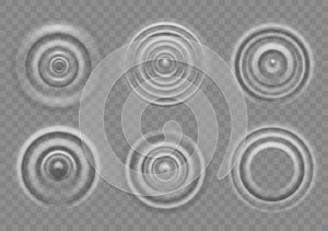 Ripple on water surface. Splash water impact top view, circle water ripples, liquid swirl effect with circular waves