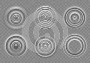 Ripple on water surface. Splash water impact top view, circle water ripples, liquid swirl effect with circular waves vector