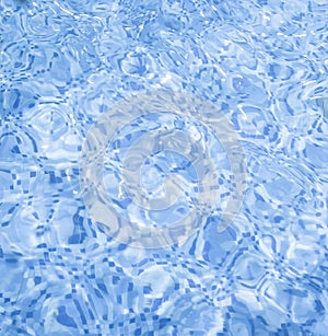 Ripple water in swimming pool with sun reflection. Background shot of pool water surface pattern. Ripple wave and clear turquoise