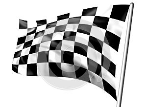Rippled black and white chequered flag on pole