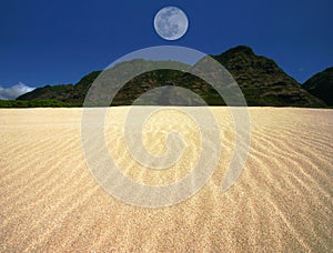 Rippled Sand Landscape with Centered Moon