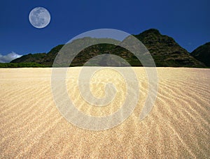 Rippled Sand Landscape with Offset Moon