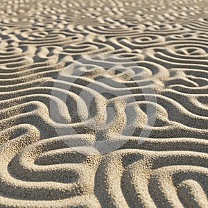 Rippled sand patterns create an intricate maze-like design on a flat surface. The texture
