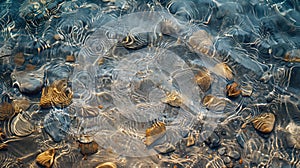 Rippled water surface over riverbed pebbles